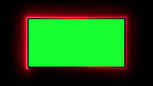 glowing neon red color square rectangle picture frame icon animation display neon box footage shape round seamless border retro movement on black background 4k video