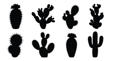 Black cactus silhouettes on white background © NurJahan