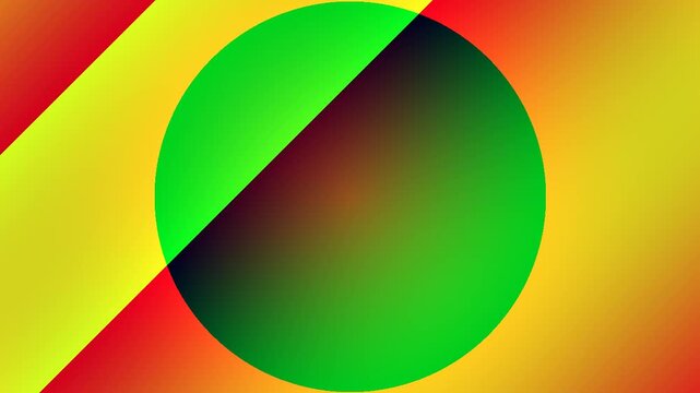 Abstract green circle with yellow and red gradient background and diagonal lines.