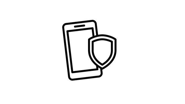 Mobile phone security animated icon. Smartphone with shield protection and check mark symbol animation video for secure privacy data, digital access technology, safety control