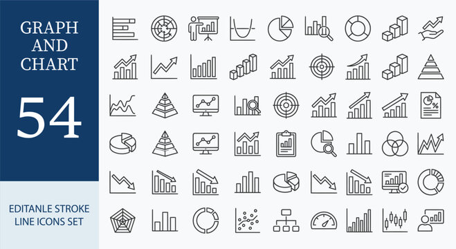 Graph and Chart icon set. Editable line icons. Vector illustration.