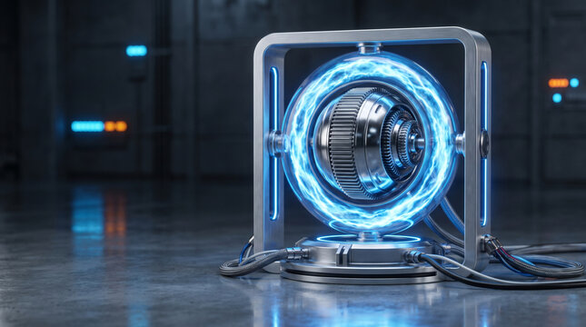 Futuristic gyroscopic traction stabilizer module inside energy field