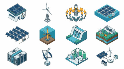 Collection of renewable energy and industrial technology icons. © Super