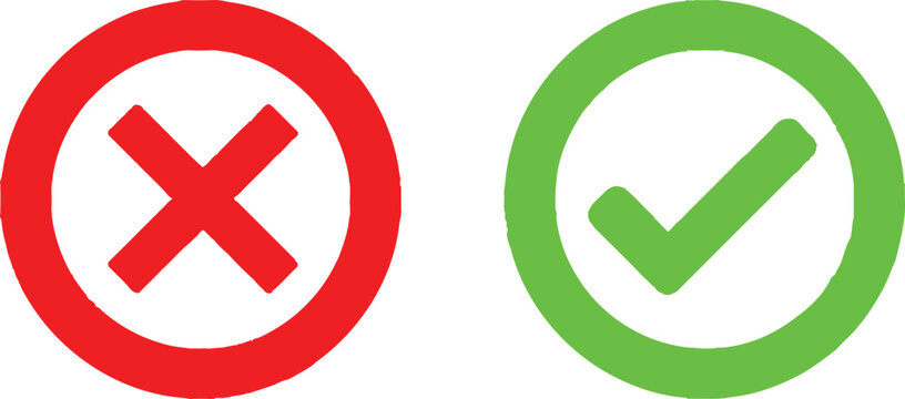 Red cross and green check mark icons for survey or checklist selection