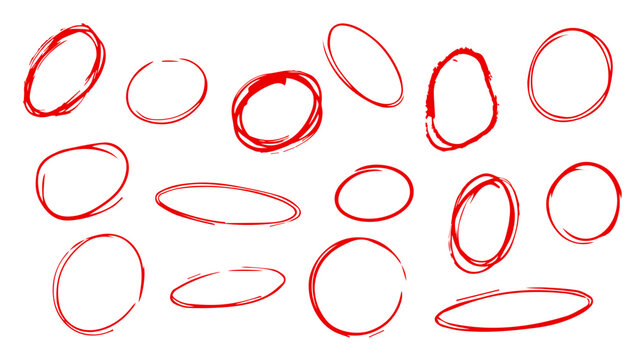 red ovals and circles in doodle hand drawn style, vector file
