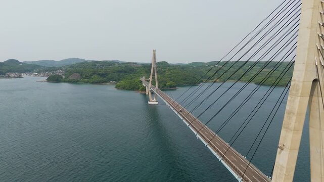 Cinematic Aerial of Takashima Bridge Connecting Takashima Island in Japan