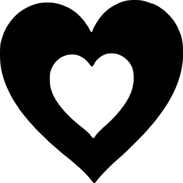 Minimal black heart vector icon with a heart-shaped cutout in the center. Simple love symbol on a white background.