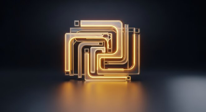 Abstract golden light illuminating a premium digital interface structure, symbolizing optimal website design and navigation success, computing, data, quality