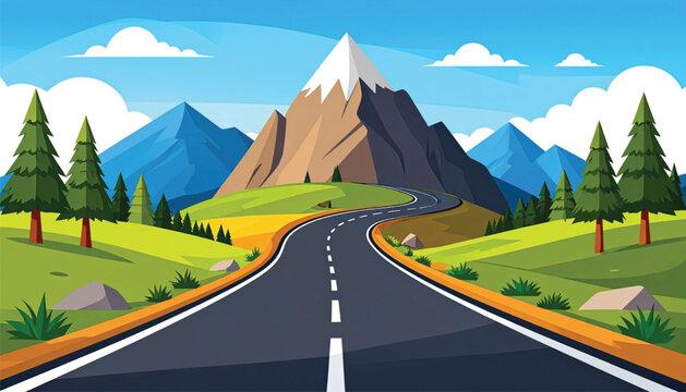 Asphalt Road with White Markings.