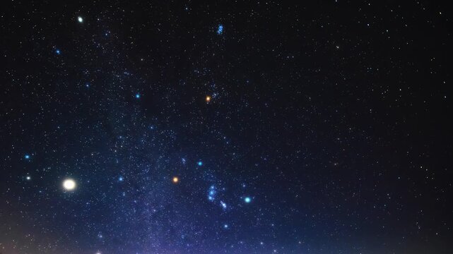 Orion constellation and Milky Way stars on a dark countryside skies. Time-lapse video.
