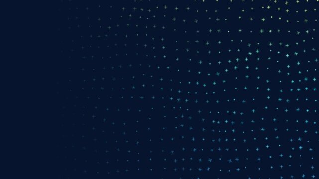 Abstract technology background animation featuring a wavy grid of glowing green and blue cross plus symbols on a dark backdrop, creating a clean cyber presentation loop with copy space