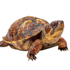 Obraz premium PNG of A striking red-eyed turtle with a textured shell, showcasing its vibrant patterns.
