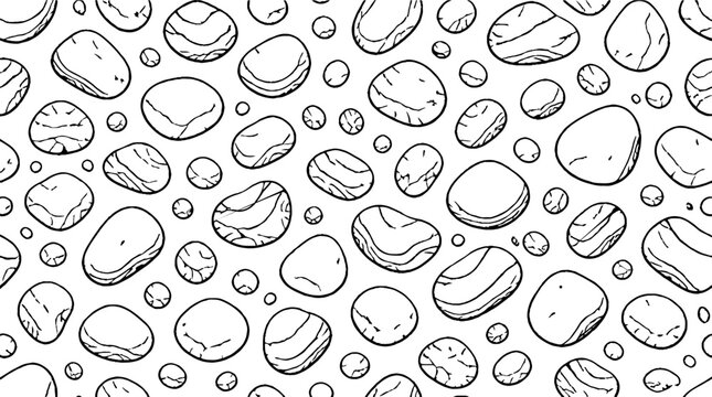 Detailed black and white sketch of various pebbles and stones.