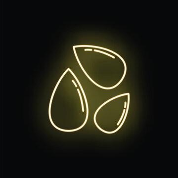 Yellow neon outlining three stylized seeds or drops