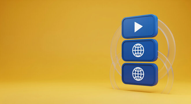 Video tutorial menu layout and website language translation navigation bar template for global multimedia streaming presentation or online training course slides with copy space