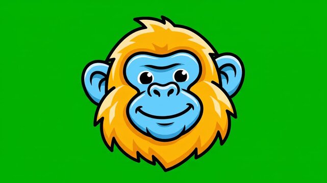 A digital illustration of a cartoon monkey's head with a cheerful expression