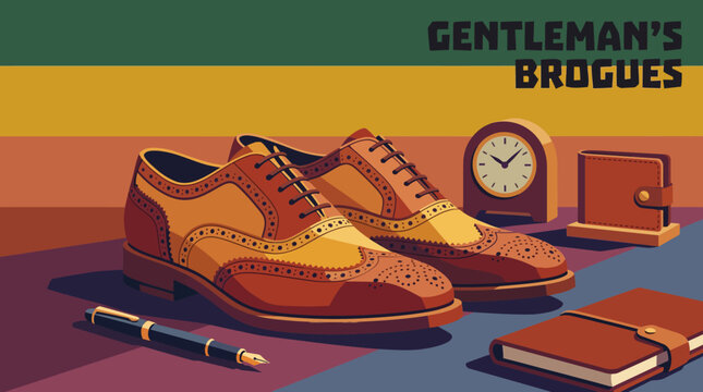 Modern men's genuine leather brogue shoes with decorative details and elegant business style