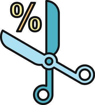 Scissors cutting a percentage sign, symbolizing a sale or price reduction