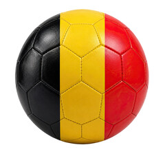 Obraz premium A soccer ball displays the Belgian flag colors on its surface.