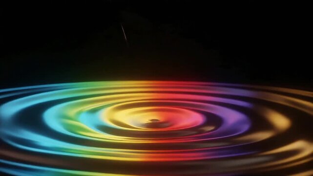Molten liquid chocolate pouring gracefully into a dark pool creating vibrant rainbow light reflections in this smooth digital animation video