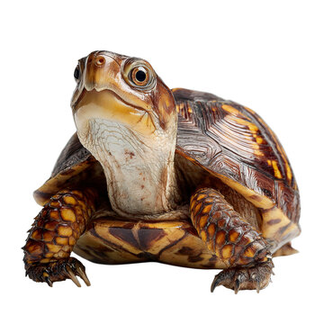 PNG of A close-up of a colorful adult turtle showcasing intricate shell patterns and expressive eyes.