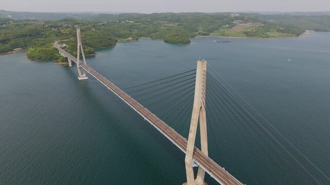 Cinematic Aerial of Takashima Bridge Connecting Takashima Island in Japan
