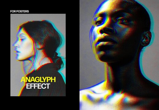 Vertical Anaglyph Glitch Photo Effect For Poster And Social Media Design