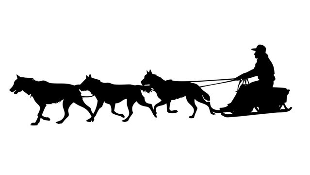 Dog Sledding Silhouette &ndash; Siberian Husky Mushing Team Vector Icon