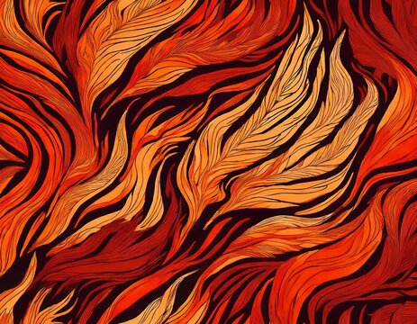 artistic zebra stripes seamless pattern animal print texture unusual fire colors orange and red