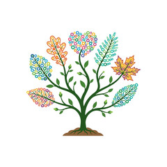 Naklejka premium Vibrant Abstract Tree Illustration Featuring Colorful Geometric Leaf Patterns