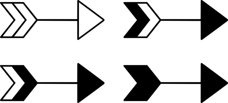 Set of four tribal arrow icons with different fill patterns