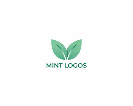 Minimalist green mint leaves logo design for natural brand