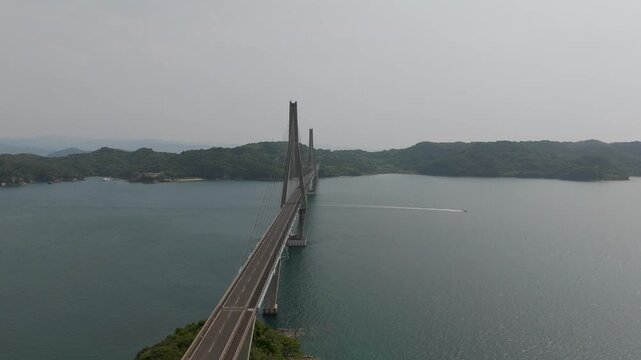 Cinematic Aerial of Takashima Bridge Connecting Takashima Island in Japan