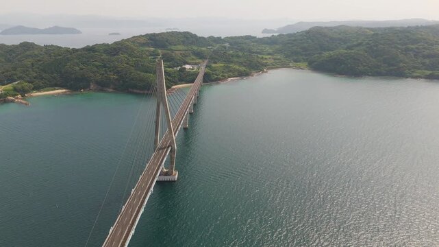 Cinematic Aerial of Takashima Bridge Connecting Takashima Island in Japan