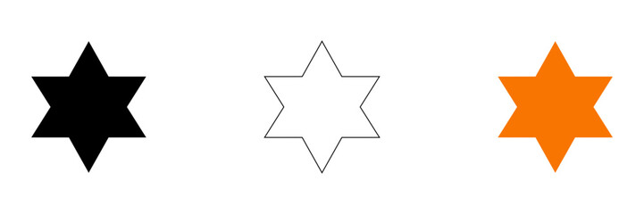 Obraz premium Three star of david symbols in black white outline and orange on a white background
