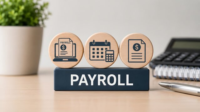 Corporate payroll processing and employee compensation management concept featuring financial administration icons