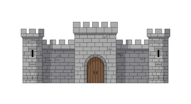 Medieval stone castle gate with towers and battlements