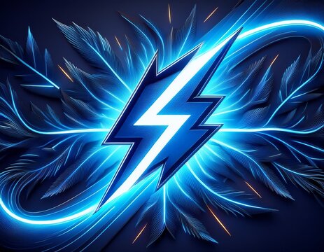 a vibrant blue lightning bolt graphic with an arrow symbolizing energy and motion