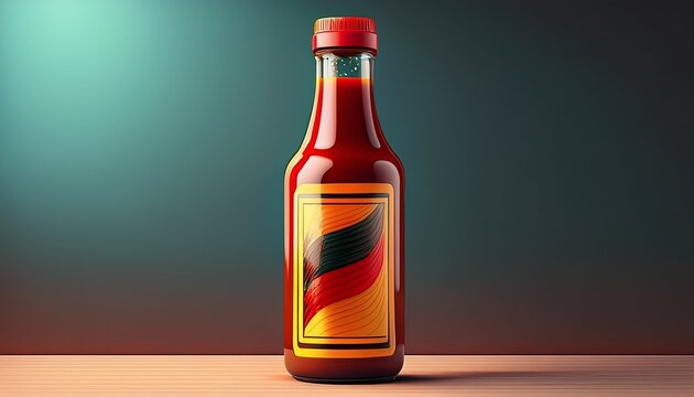 design a sleek modern rear view of a bbq sauce bottle in a minimalist style emphasizing the bold vibrant colors of the label cg 3d rendering