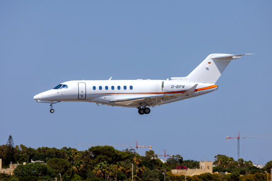Luqa, Malta - June 26, 2026: Cessna 680 Citation Sovereign (REG: OK-OSK) on finals runway 31.