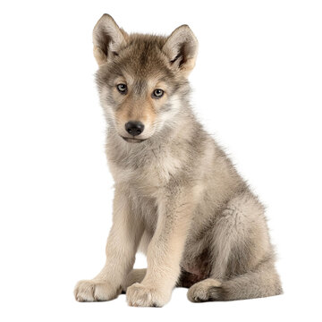 PNG of A charming gray wolf pup sitting gracefully