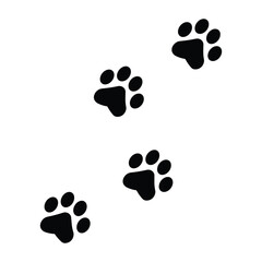 Animal paw print footsteps silhouette vector. Paw prints ascending diagonally across a plain white background, depicted in a clean, minimalist silhouette style. © Dark