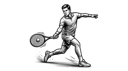 Fototapeta premium Man Playing Tennis with Racket.