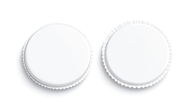 Two white plastic bottle caps.