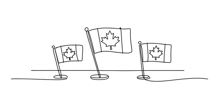Three canadian flags hand drawn sketch illustration