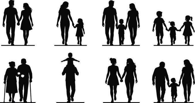 Family Relationship and Generational Connection Silhouette Vector Set for Human Bond Concepts