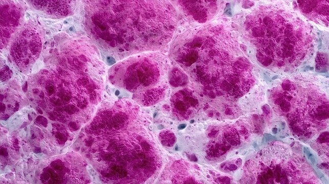 Pink organic lumpy structures forming a detailed biological tissue texture, suggesting cellular divisions or an intricate microscopic surface suitable for scientific and medical contexts