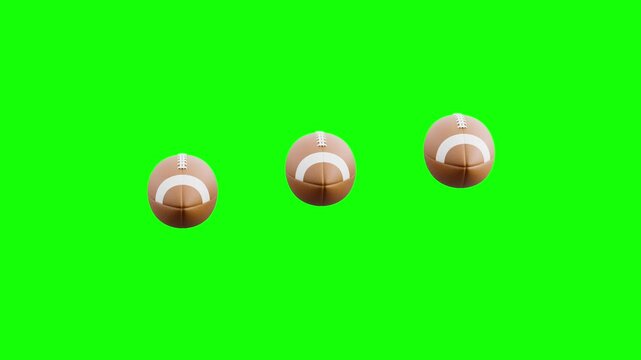 3D American Football Balls Loading Loop Animation with Green Screen Chroma Key, and Black and White Background