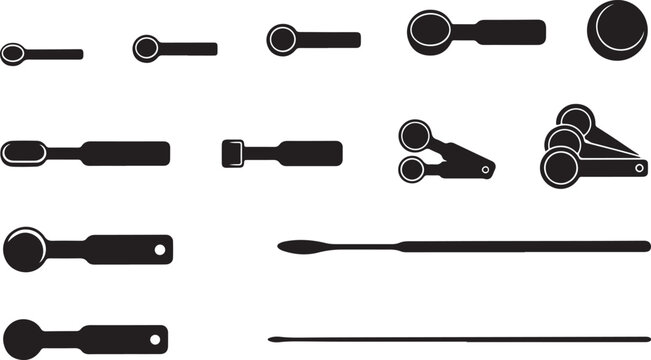 Set of various measuring spoons and kitchen tools icons