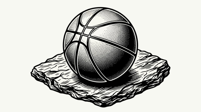 Black and white basketball illustration.